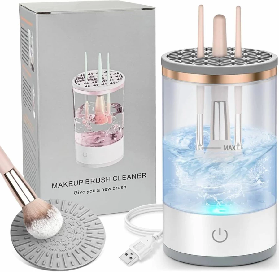 Cisbelw Electric Makeup Brush Cleaner Machine - Fast Deep Cleaning for All Brush Types, Portable & Compact Design for Travel, Home Use - Transparent (Ideal for Makeup Lovers & Professionals)